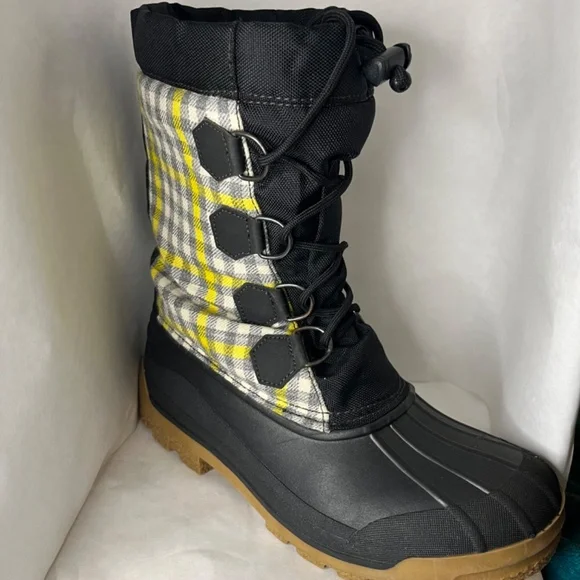 J Crew Womens Snow Boots Black Yellow Gray Plaid Shearling Lining Classic Size 9 - Picture 3 of 11